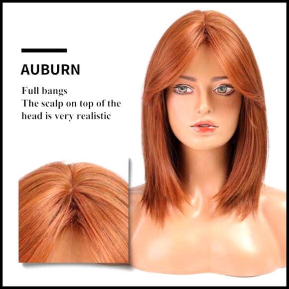 Shoulder Length Synthetic Wig with Curtain Bangs Heat Resistant Natural Look main image 5